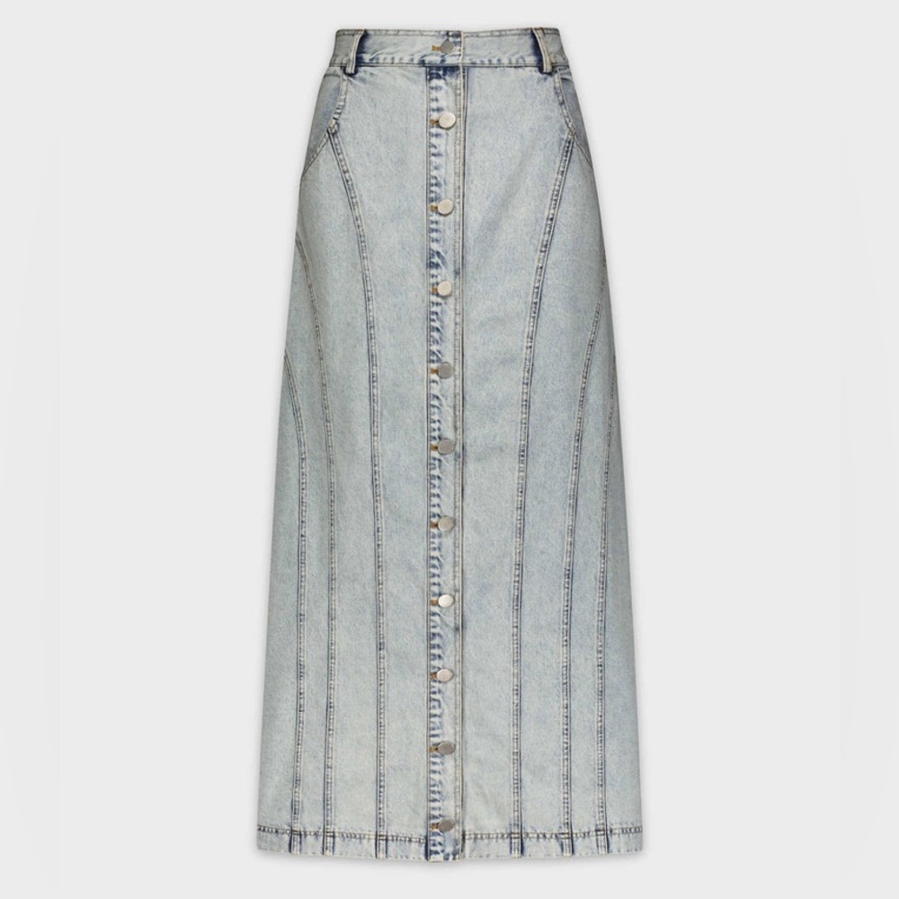 Stylish Denim Maxi Skirt with Button Front